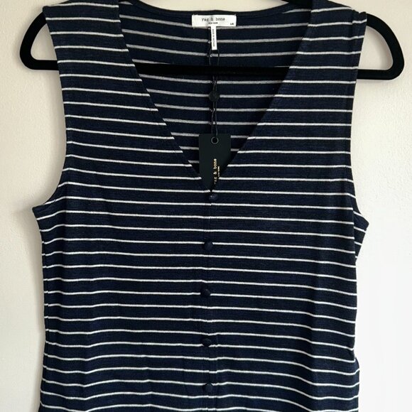 Rag & Bone Striped Knit Button Front Tank Top NWT Navy White L - Picture 2 of 10